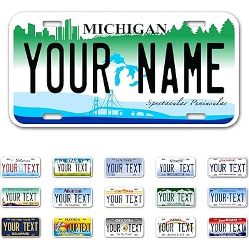 Personalized Michigan Car License Plate | 12x6 Inch | Select from All 50 States | 3 Sizes | Custom Plate for Front Car Bumper | Personalized Car Tags | USA Thick .040 Aluminum