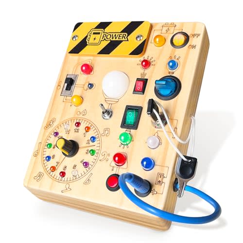 Iabedi Busy Board,Montessori Toys for 1-3 Years Old, Wooden Toddler Toys, Sensory Travel Toys, Ideal Gift for 1+ Year Old Boys (Busy Board Plus V2), Medium, Yellow
