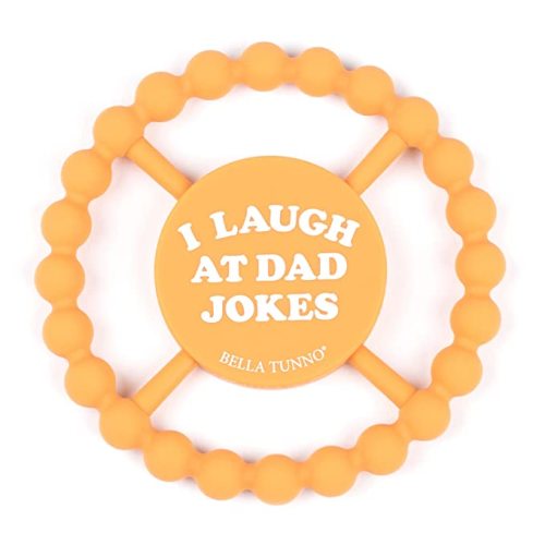 Bella Tunno Happy Teether – Soft & Easy Grip Baby Teether Toy, Silicone Teether Ring to Help Soothe Gums, Non-Toxic and BPA Free, I Laugh at Dad Jokes - 1 Pack