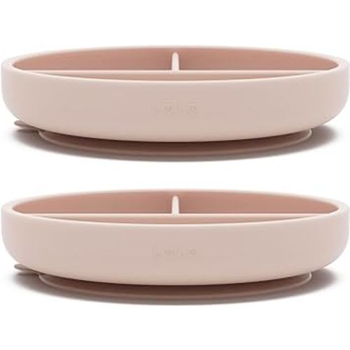 Lalo Suction Plates - 2 Pack, 100% Silicone Non-Toxic BPA-Free Baby Plates with Suction Base To Prevent Accidental Tip-Overs - Suction Plates for Toddlers With Three Divided Sections - Grapefruit