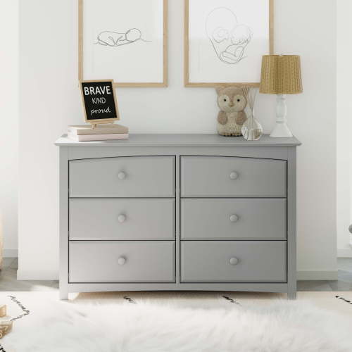 Storkcraft Kenton 6 Drawer Nursery Double Dresser, Pebble Gray