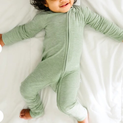 Heather Sage Ribbed Zippy - Little Sleepies