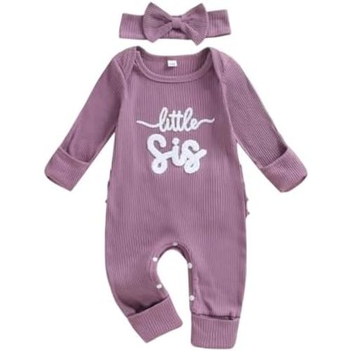 allshope Infant Baby Girl Fall Outfit Sweatshirt Romper Little Sister Lil Sis Long Sleeve Jumpsuit Onesie Newborn Clothes