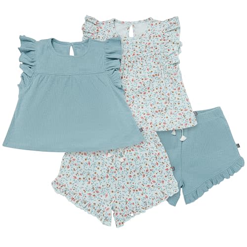 Modern Moments by Gerber Baby Girls 4-piece Set (2 Flutter Sleeve Top & 2 Ruffle Wide Leg Short)