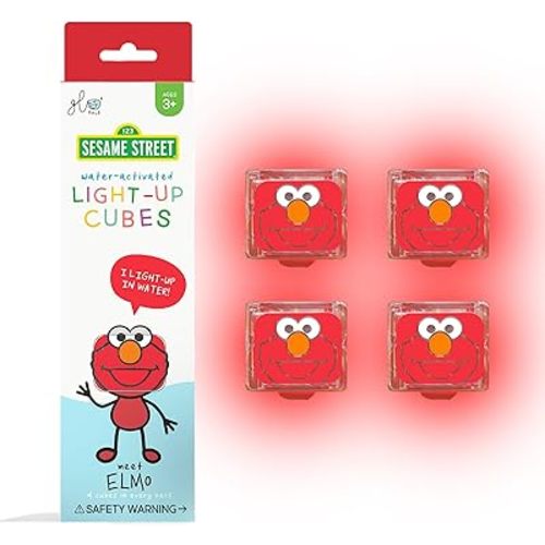 Glo Pals x Sesame Street Water-Activated Light-Up Cubes for Sensory Play (Elmo - Cubes Only)