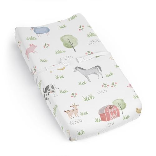 Sweet Jojo Designs Farm Animals Boy Girl Gender Neutral Unisex Baby Changing Pad Cover Sheet Infant Newborn Diaper Change Mat Cover Watercolor Farmhouse Barn Horse Cow Sheep Pig Goat Chickens Trees