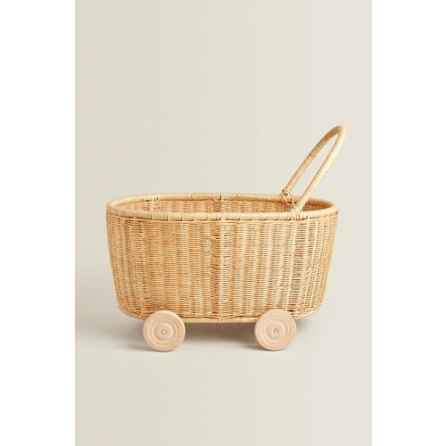 RATTAN TROLLEY WITH WHEELS