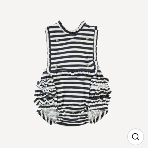 the ruffle gretel bubble | black stripe | bamboo 6-12m