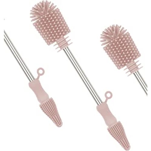 Haakaa Silicone Cleaning Brush - Baby Bottle Scrubber Brush for Breast Pump,Nipple,Breast Milk Storage Bag - Food Grade Silicone Bristles - Portable -1 Count - Blush
