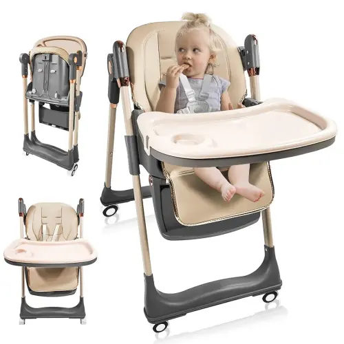 Baby High Chair,HighChairs for Babies and Toddlers with 360 Degree Rotatable Wheels，6 in 1/3 in 1 Foldable and Portable,Children's Highchair，Suitable for Babies of All Ages to Grow Up