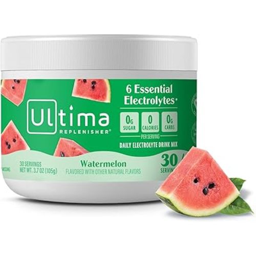 Ultima Replenisher Daily Electrolyte Powder Drink Mix – Sugar Free – Watermelon, 30 Servings – Hydration Powder with 6 Key Electrolytes and Trace Minerals – Keto Friendly, Vegan, Non-GMO