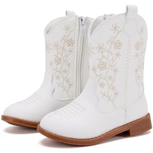 BMCiTYBM Toddler Girls Cowboy Cowgirl Boots Little Kids Pointed Toe Western Boots Mid Calf Side Zipper Riding Shoes for All Seasons (Toddler/Little Kid)