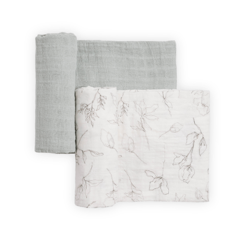 Organic Cotton Muslin Swaddle Blanket 2 Pack - Pencil Floral