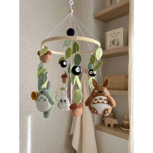 Anime Baby Mobile, Felt Woodland Crib Mobile, Forest Nursery Decor, Totor0 Inspired Baby Shower Gift