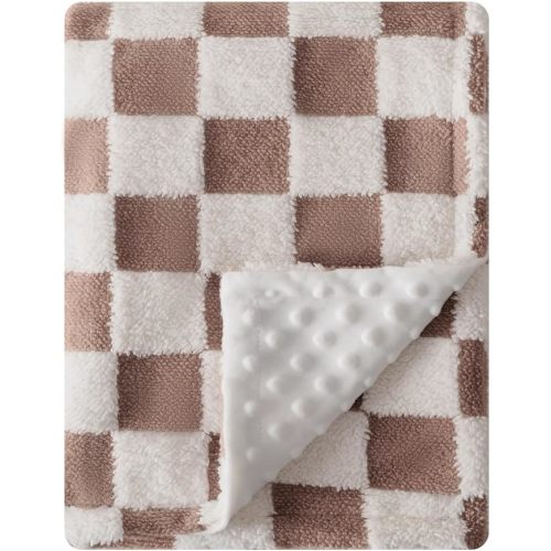 Soft Black and White Checkered Baby Blankets for Unisex Girls or Boys Breathable Gender Neutral Nursery Double Layer Blankets with Dotted Backing for Newborn Toddlers (Minky Brown)