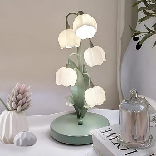 Green Flower Lamp for Home,5 Lily of The Valley Vintage Table Lamps | 3 Colors Modes Kawaii Bedside Lamp Decor,with G4 Bulb Nightstand Light for Living Room Office Bedroom