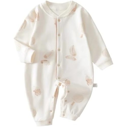 100% Organic Cotton Soft Baby Romper Jumpsuits for Boys and Girls Unisex, Long Sleeve, 0-24 Months
