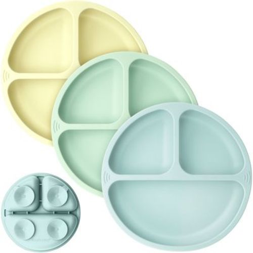 3-pack Prep Suction Plates For Baby, 100% Silicone Toddler Plates, Bpa-free Divided Baby Plates With Suction (pastel Sky)