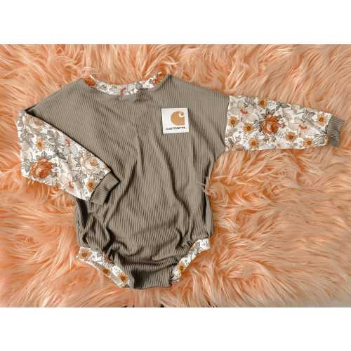 Floral  carhartt romper/ toddler clothing/ baby clothing/vintage / boho / trendy / sparkle/ handmade/ custom baby clothes / romper /leotard