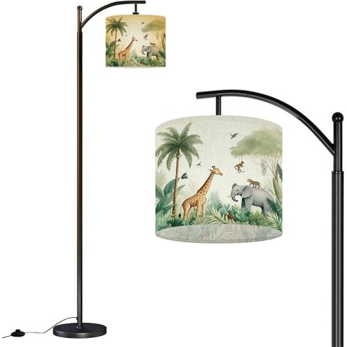 Floor Lamp Kids Safari Jungle Animals Nursery Tropical Animals Baby Arc Floor Lamp with Remote Modern Dimmable Standing Lamps for Living Room Bedroom Office Home Room Decor