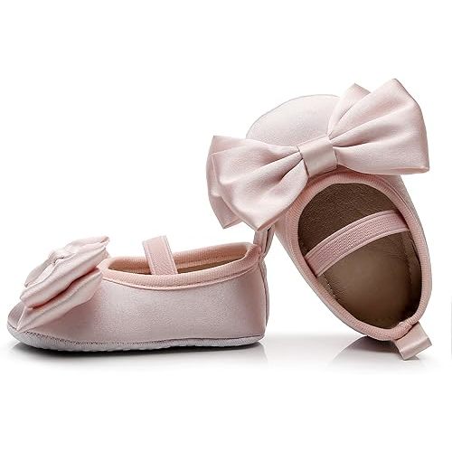 HONGTEYA Baby Girls Ballet Dress Shoes - Mary Jane Soft Sole Sidebow Toddler Moccasins