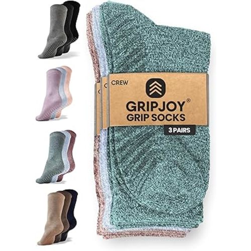 Gripjoy Non-Slip Socks for Women - Crew, 3 Pairs