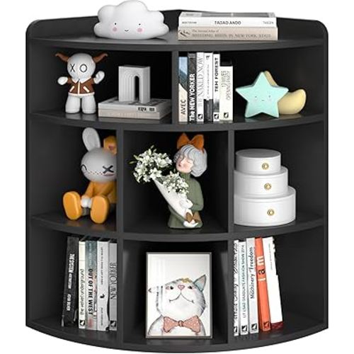 Vecelo 3-Tier Corner Cabinet with 8 Cubbies, Wooden Cube Storage Organizer, Modern Corner Bookshelf Units for Bedroom, Living Room, Study Room, Black