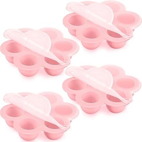 4 Pcs Silicone Baby Food Freezer Tray with Lid Stackable Reusable 2.5oz Silicone Baby Food Freezer Molds Storage Tray for Homemade Egg Bite Vegetable Fruit Purees Breastmilk(Pink)