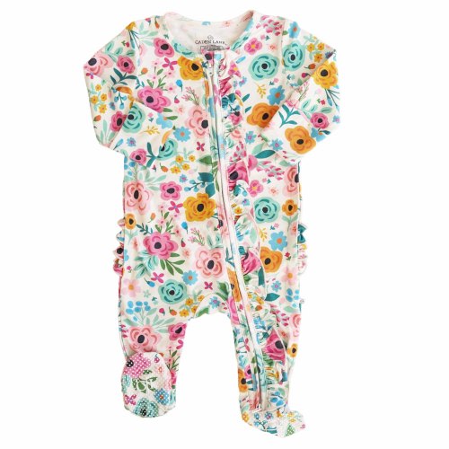 Pretty Poppies Ruffle Zipper Footie