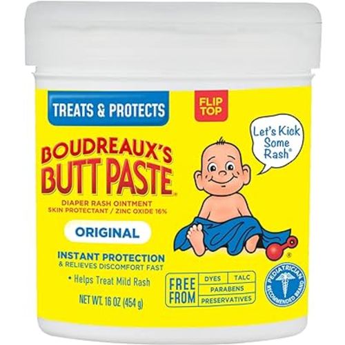 Boudreaux's Butt Paste Original Diaper Rash Cream, Ointment for Baby, 16 oz Flip-Top Jar