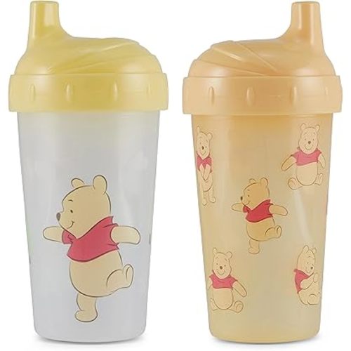 Toddler Sippy Cups for Boys And Girls | 10 Ounce Winnie The Pooh Sippy Cup Pack of Two with Straw and Lid | Durable Blue Leak Proof Travel Water Bottle for Toddlers