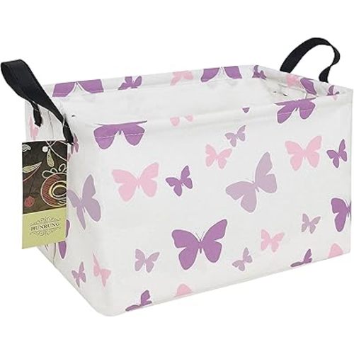 HUNRUNG Rectangle Storage Basket Cute Canvas Organizer Bin for Pet/Children Toys, Books, Clothes Perfect for Rooms/Playroom(Rec-Butterfly)