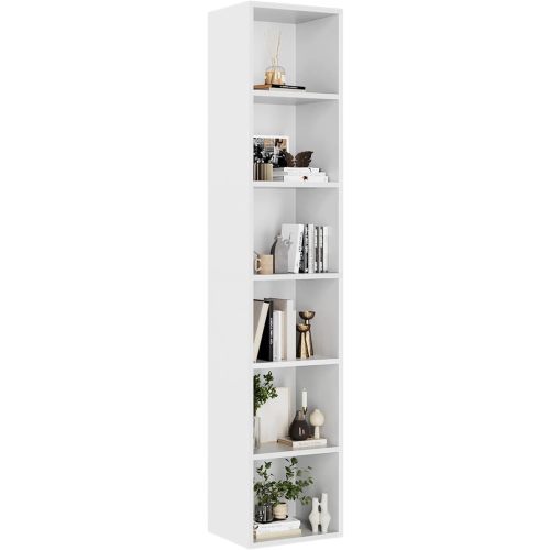 oneinmil 71.5" Tall Narrow Bookshelf, 6-Tier Cube Display Rack, Modern Corner Bookshelf with Storage Space, CD Storage Cabinet for Home Office (White 1 Pack, 6-Tier)
