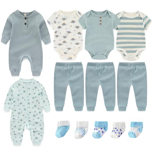 Ruliby Baby Bodysuit and Pant Sets Ribbed Romper Soft Newborn Boy Girl Clothes Outfits Layette Gift Set