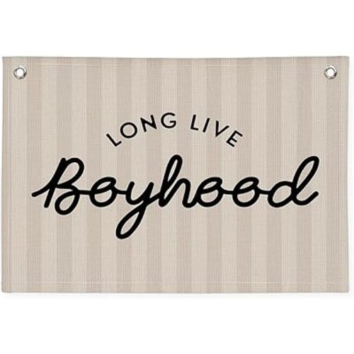 Long Live Boyhood Banner, Boy Nursery Decor, Canvas Banner Wall Hanging Flag Decor for Nursery Playroom Toddler Room, Boys Kids Room