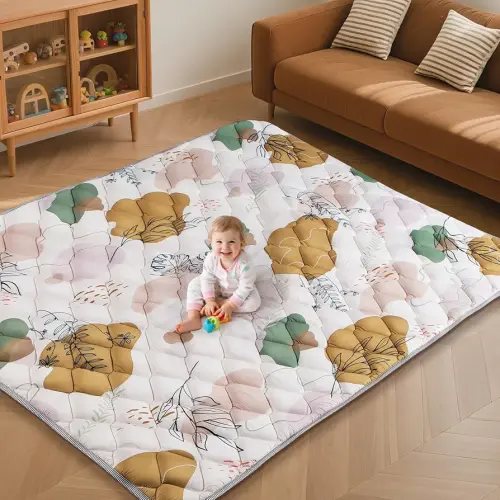 74x50 IN Baby Play Mat - Tummy Time Mat for Babies 6-12 Months - Non-Slip Safe Crawling Baby Mat for Floor - Soft Foam Foldable Cushion Playmat for Kids Playpen & Machine Washable for Easy Care, Boho