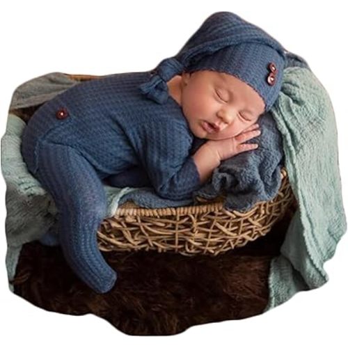 Zeroest Newborn Photography Props Boy Outfits Baby Photo Props Outfit Newborn Boy Photo Shoot Hat Set (Blue)