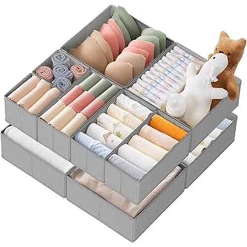 Criusia Drawer Organizer Clothes, 10 Pack Dresser Organizer for Baby Clothes, Underwear, Sock- Foldable Closet Organization and Storage Dividers Bins for Nursery, Bedroom (Grey)