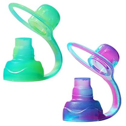 ChooMee SoftSip Food Pouch Top | Baby Led Weaning | No Spill Flow Control Valve, Protects Childs Mouth, 100% Silicone, BPA Free | 2CT Green Purple Swirl