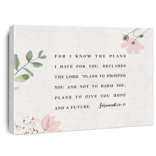 Bible Verse Watercolor Canvas Print Decor Jeremiah 29 : 11 Floral Wall Painting Modern Home Posters Artwork Decoration 12”X15” (Framed)…
