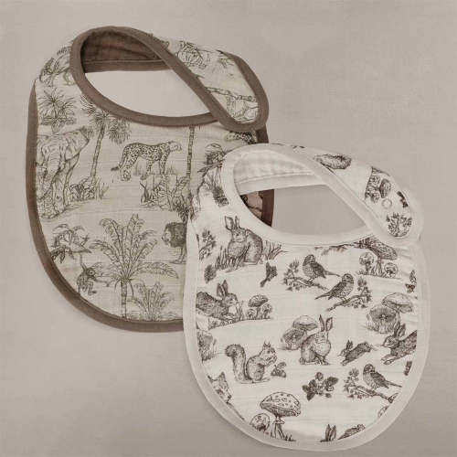 Oilo Fable Bibs 2 Pack- Vintage Safari & Woodland Organic Muslin