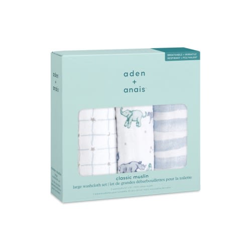 aden + anais 3-Pack Assorted Cotton Muslin Washcloth Set