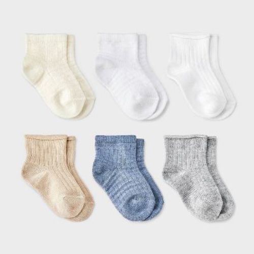 Baby 6pk Waffle Ribbed Ankle Socks - Cat & Jack™ 6-12M