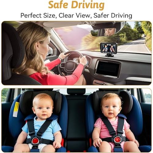 Baby Car Camera HD 1080P - 150° Wide Angle, Night Vision, Adjustable View, LED Lights, Easy Installation, Infant Safety, Rear Seat Monitoring for Car Travel