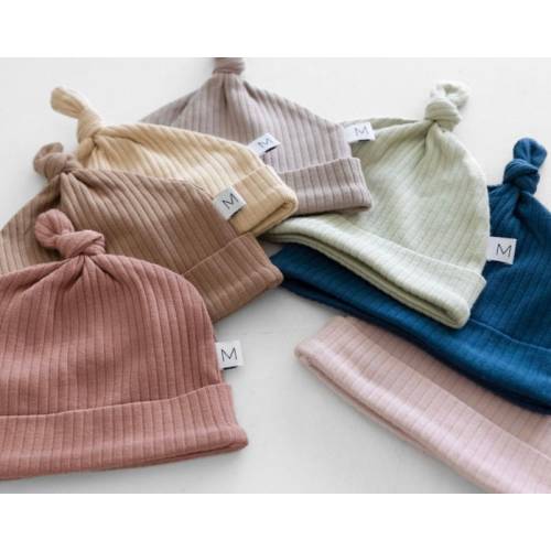Organic Cotton Knot Hat, Ribbed Knotted Baby Beanie, Baby Shower Gift