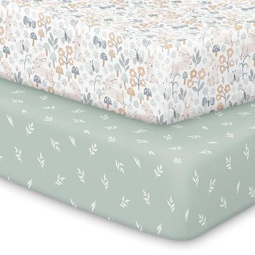 Pack and Play Sheets Fitted - 2-Pack Mini Crib Sheets for Pack N Play Mattress 38x26, Soft & Cozy, Neutral Toddler Playard Bedding, Snug Fitted Mini Baby Crib Mattress Cover Boy, Girl (Prairie)