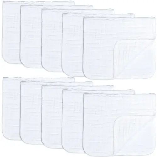 Comfy Cubs Muslin Burp Cloths Large 100% Cotton Hand Washcloths for Babies, Baby Essentials 6 Layers Extra Absorbent and Soft Boys & Girls Baby Rags for Newborn Registry (White, 10-Pack, 20" X10")