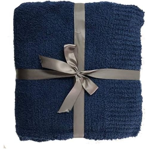 JOOJA Knit Throw Blanket Super Soft Warm Blanket for Couch Lightweight Fluffy Blanket for Bed Sofa 60x80 Inches Navy Blue