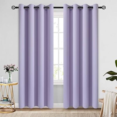 COSVIYA Grommet Room Darkening Curtains 84 inch Length 2 Panels,Thick Polyester Light Blocking Insulated Thermal Window Lilac Curtain Drapes for Bedroom/Living Room,52x84 inches