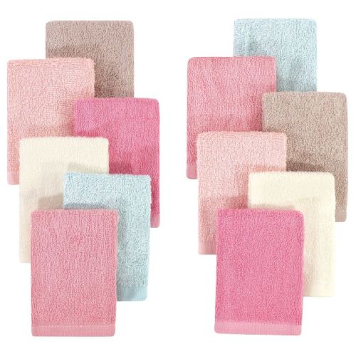 Hudson Baby Infant Girl Rayon From Bamboo Woven Washcloths 12pk, Soft Peony, One Size